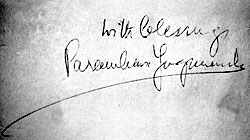 Scanned signature of Yogananda's blessings